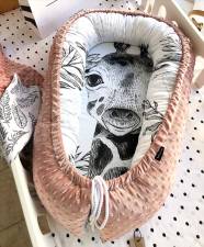 Baby nest - Giraffe - Cevron & Minky Dusty Pink